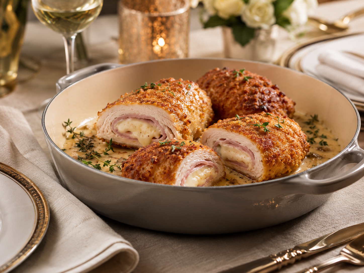 Chicken cordon bleu served in a cream sauce
