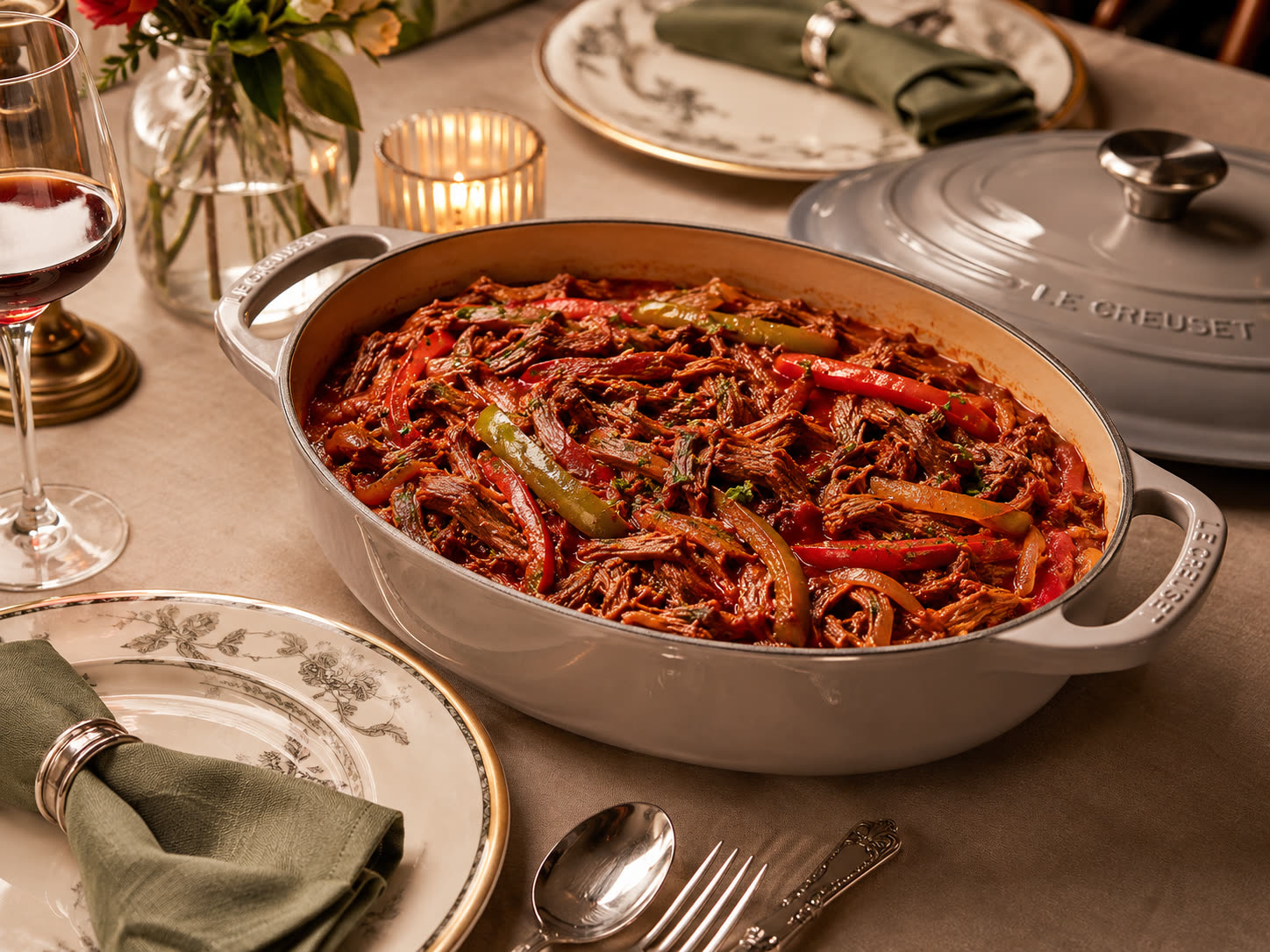 Ropa vieja served with Cuban sides